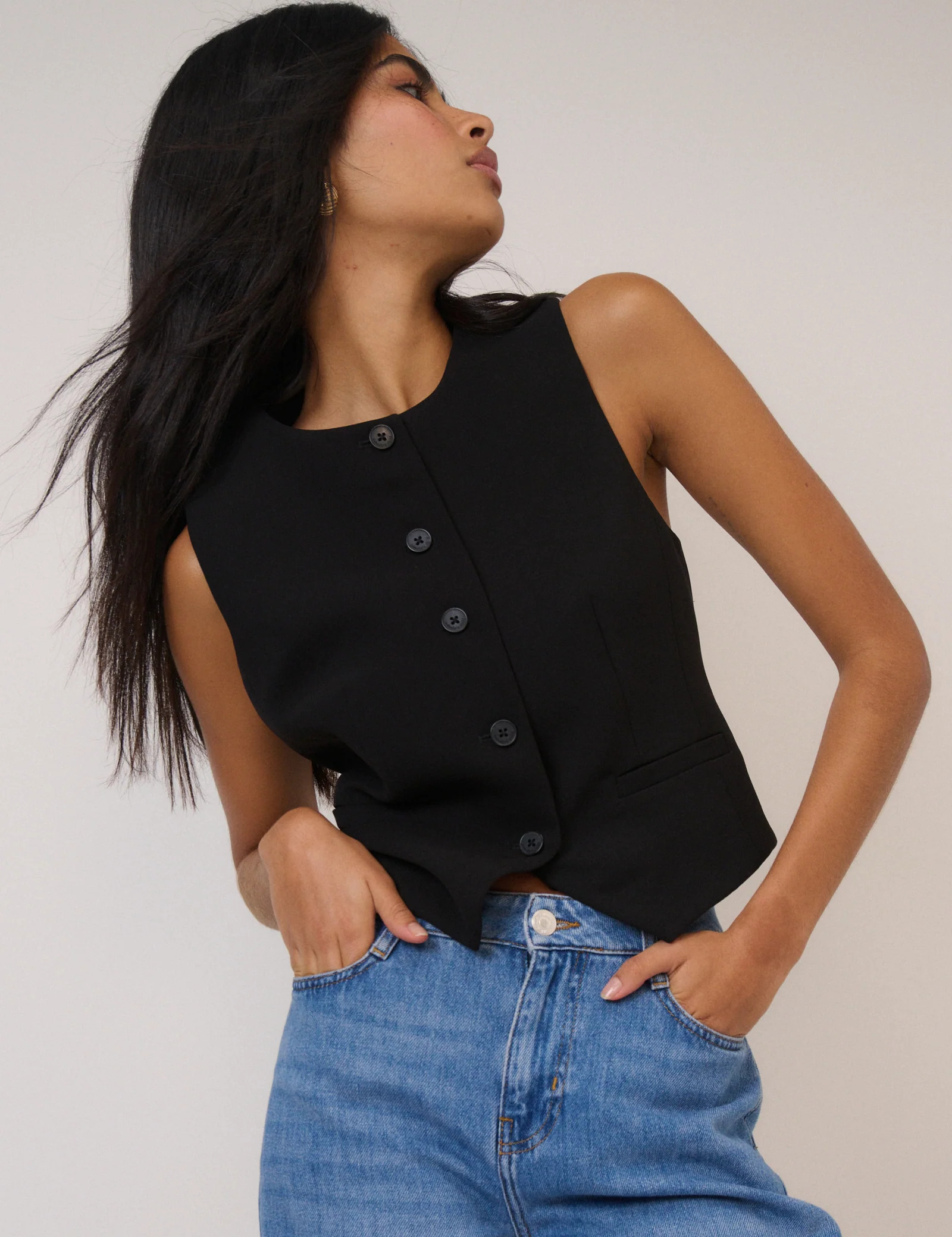 Black Crew Neck Waistcoat - Image 3