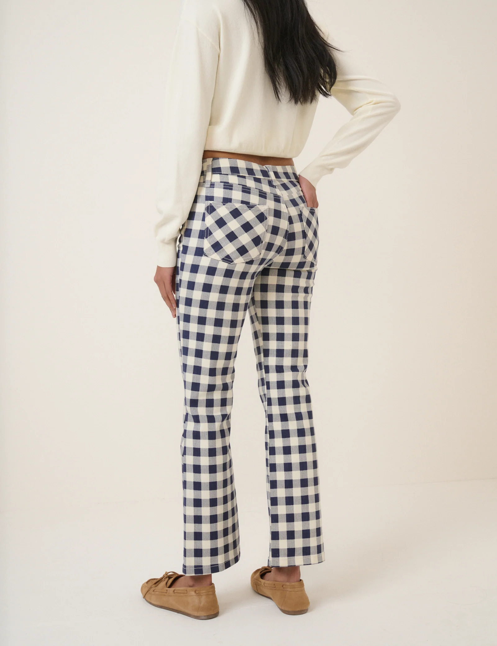 Navy Gingham Angel Kick Flare Jeans - Image 5