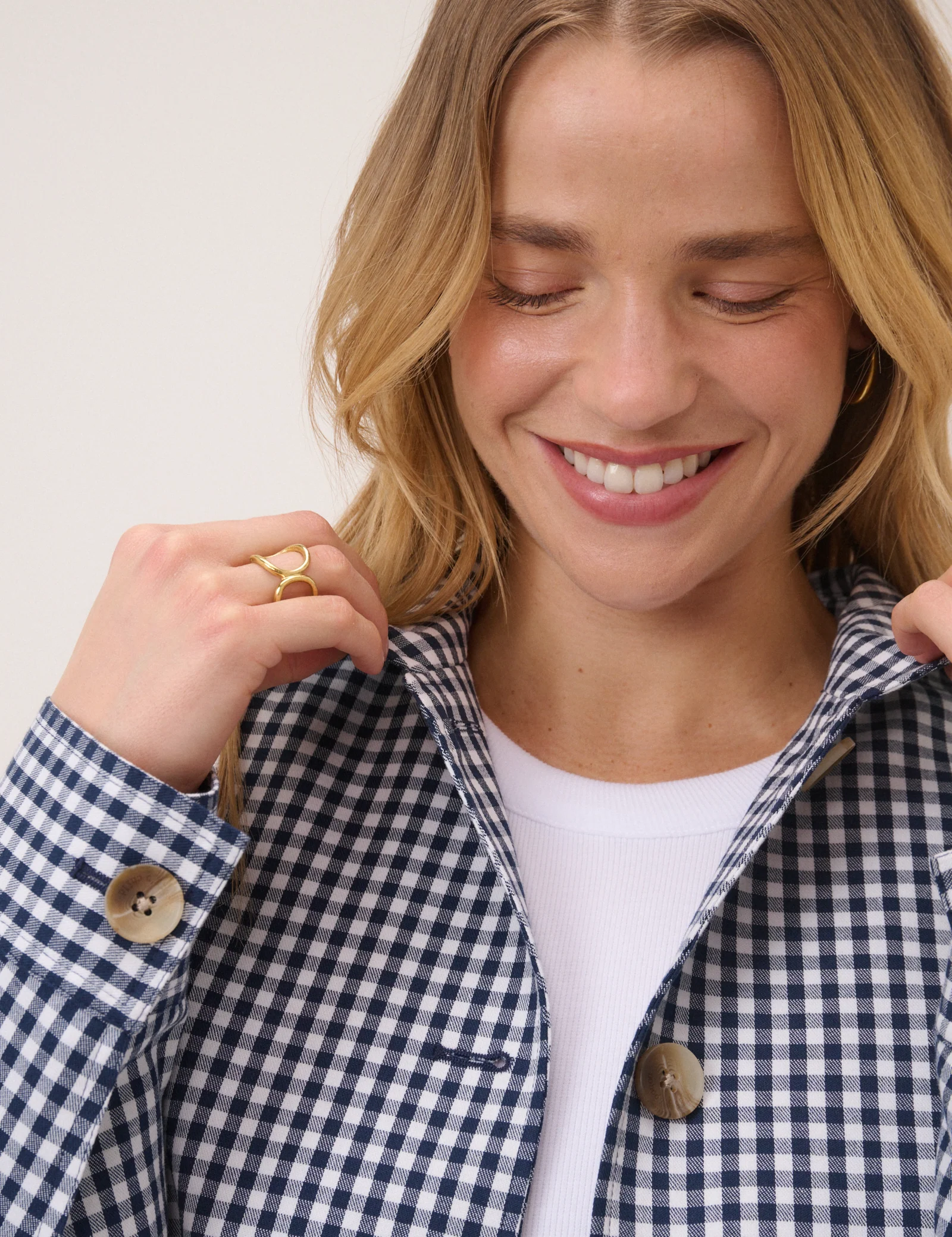 Navy Gingham Front Pocket Jacket - Image 2
