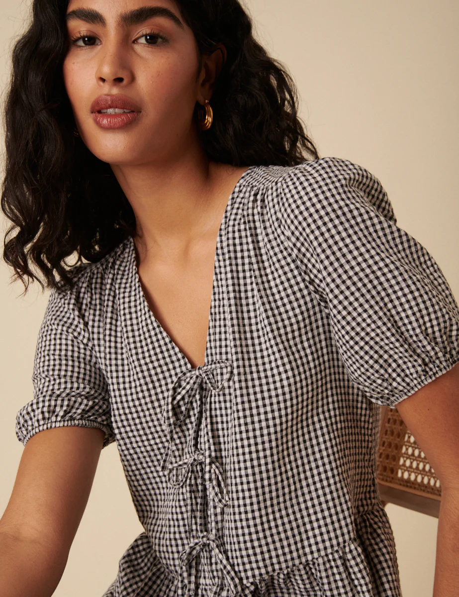 Gingham Tie Front Bernadetta Midi Dress - Image 2