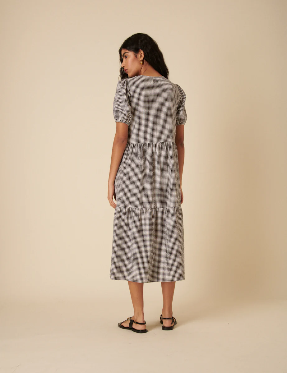 Gingham Tie Front Bernadetta Midi Dress - Image 4