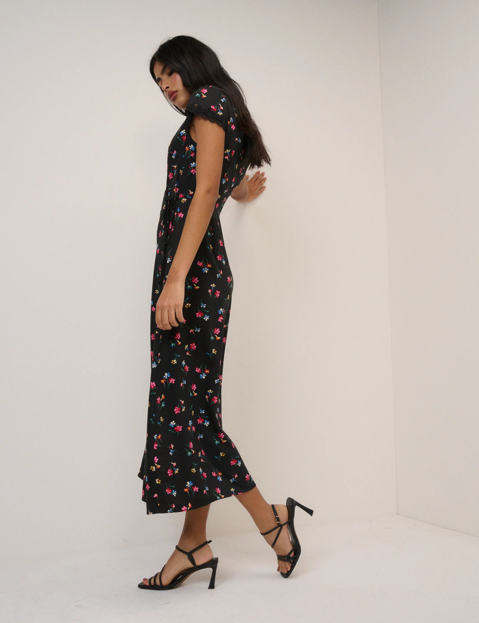 Black Floral Ginny Midi Wrap Dress - Image 5