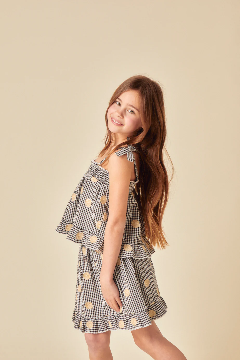 Elizabeth Scarlett Girls Black Gingham Shell Embroidered Skirt - Image 2