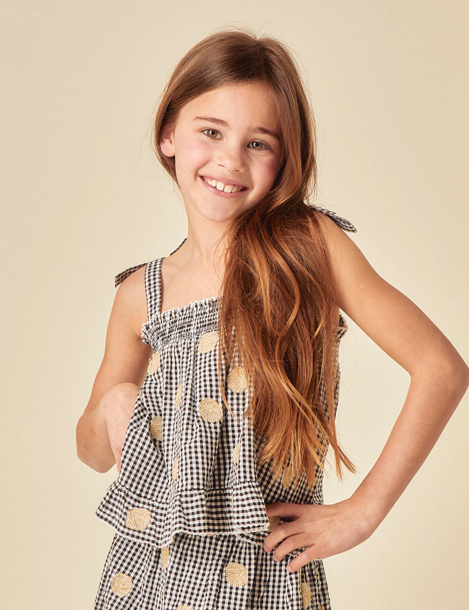 Elizabeth Scarlett Girls Black Gingham Shell Embroidered Top - Image 2