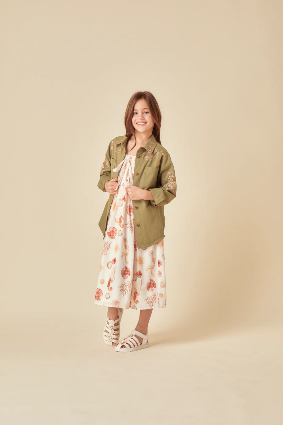 Elizabeth Scarlett Girls Green Denim Embroidered Shacket - Image 3