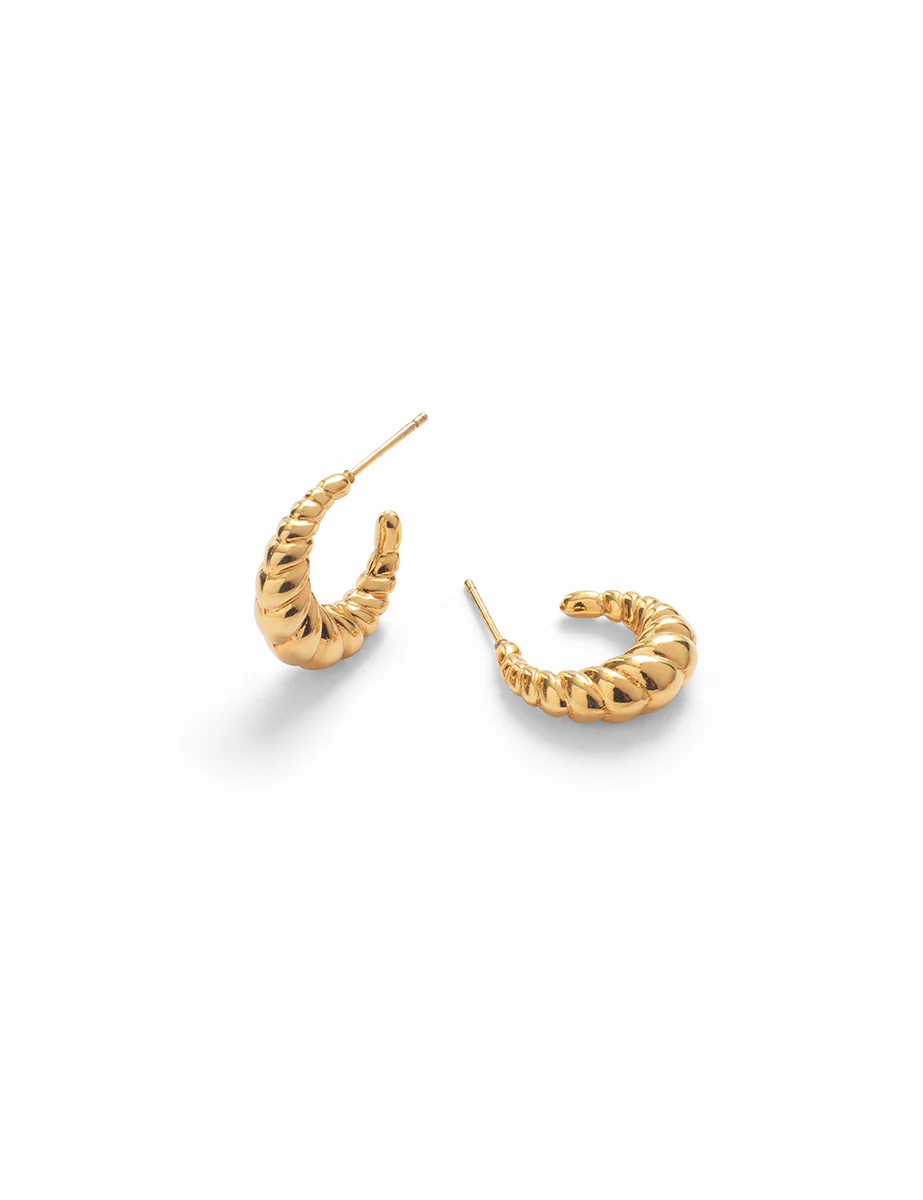 Gold Croissant Huggie Hoop Earrings - Image 3