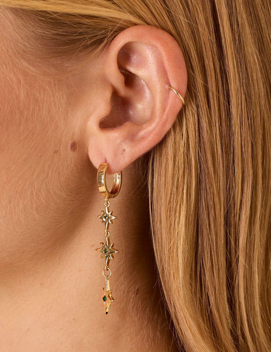 Gold Plated Star Drop Earrings - Image 2
