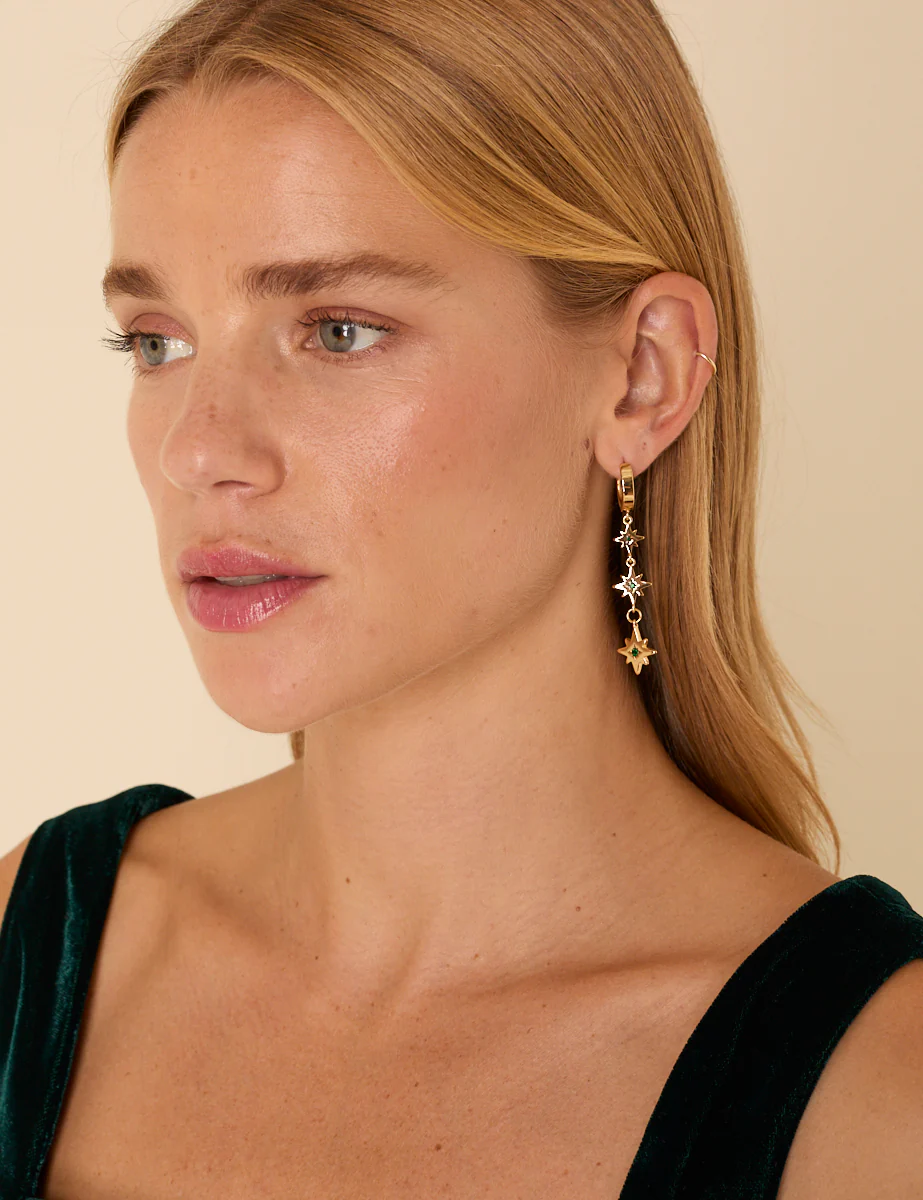Gold Plated Star Drop Earrings - Image 3
