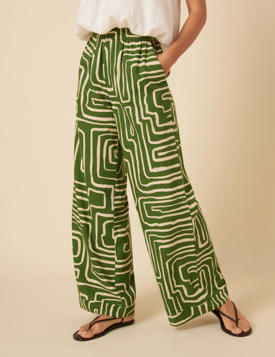 Green Abstract Print Misha Trousers - Image 3