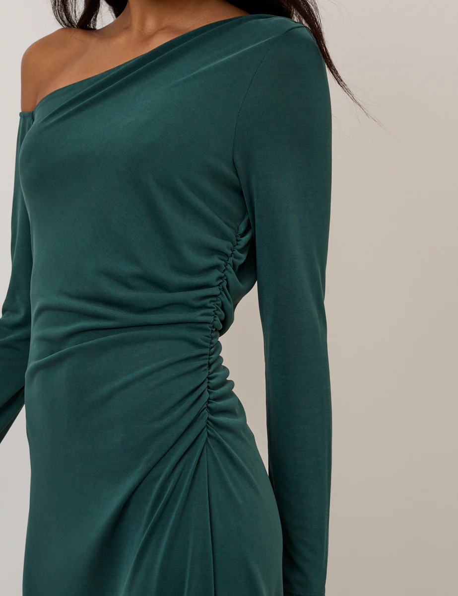 Green Asymmetric Long Sleeve Jersey Bethany Midi Dress - Image 2