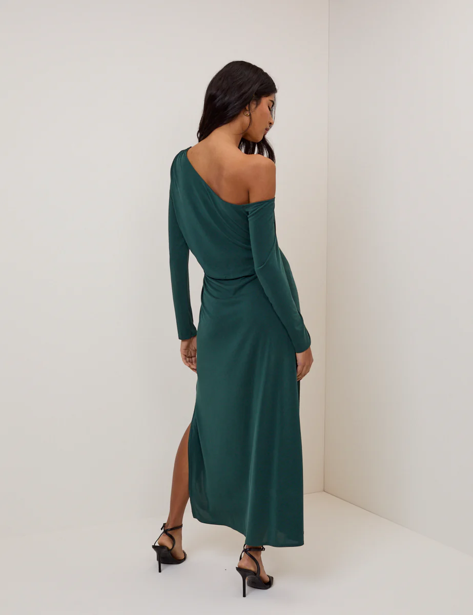 Green Asymmetric Long Sleeve Jersey Bethany Midi Dress - Image 3