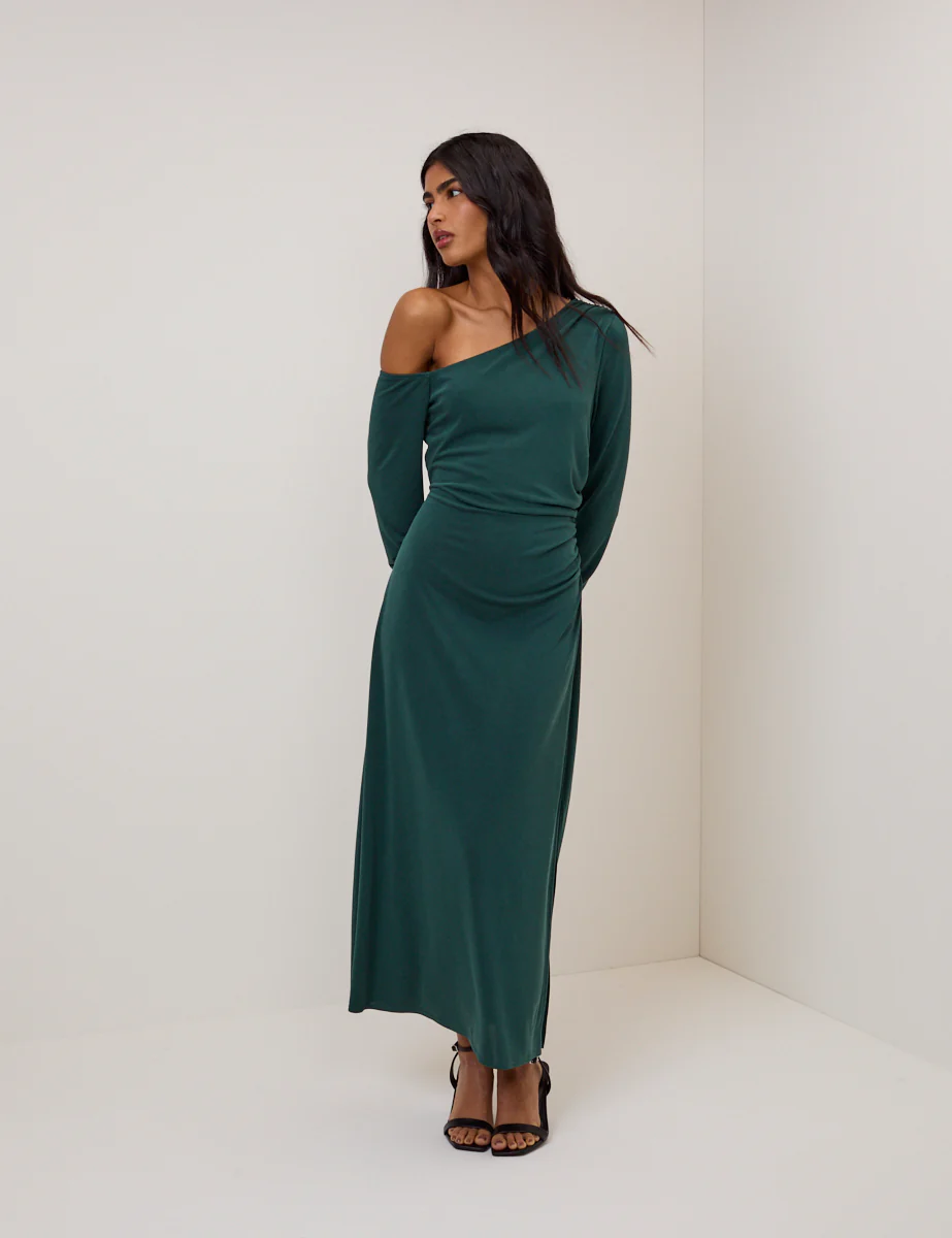 Green Asymmetric Long Sleeve Jersey Bethany Midi Dress - Image 5