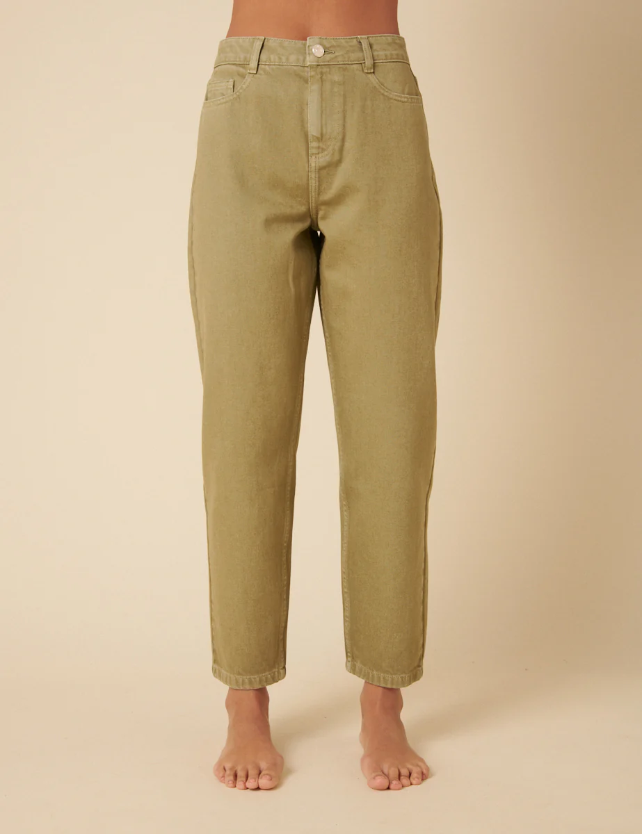 Green High Rise Barrel Leg Jeans - Image 2