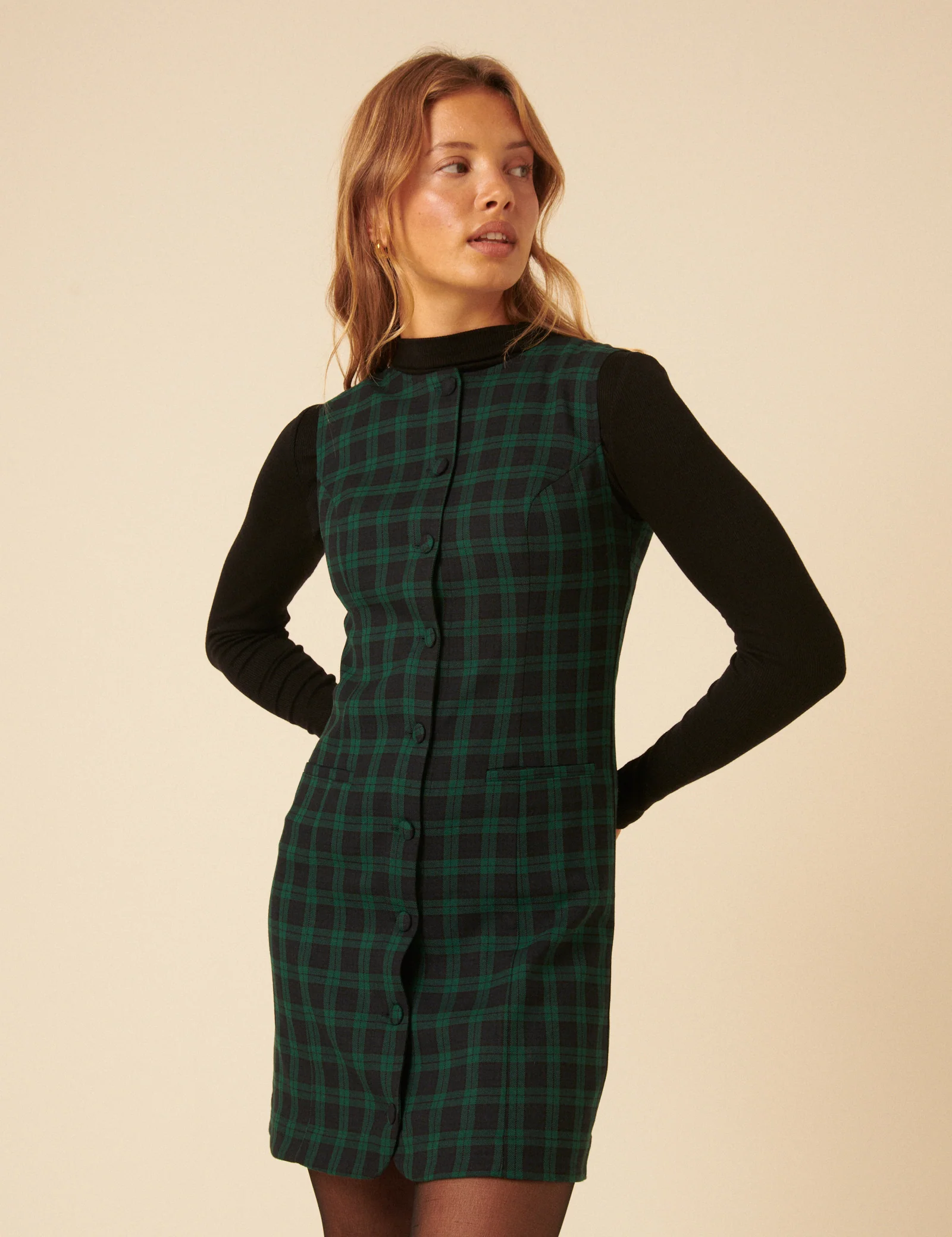 Green Check Ellie Pinafore Mini Dress - Image 4
