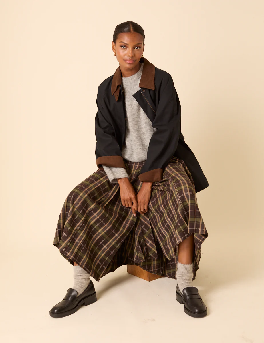 Green Check Tailored Kilt Midi Skirt - Image 3