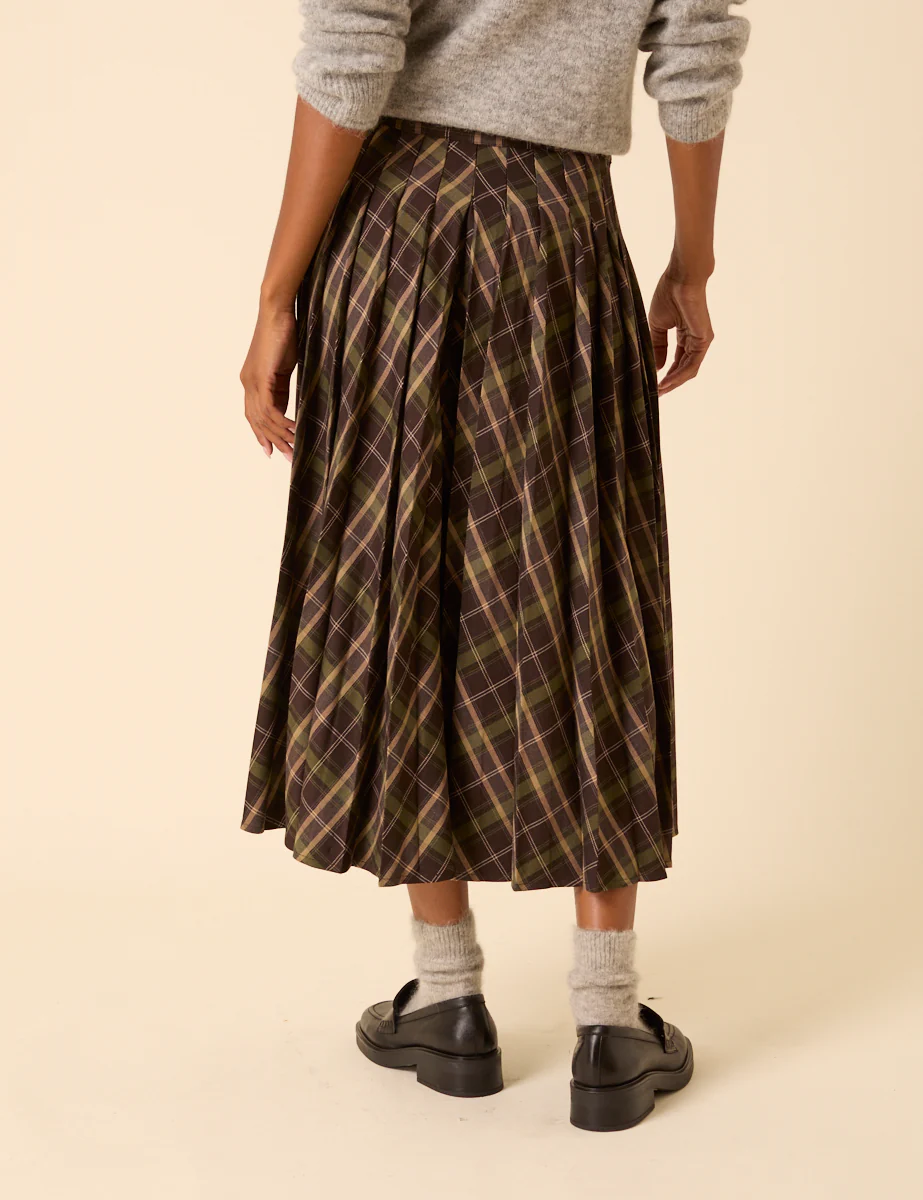 Green Check Tailored Kilt Midi Skirt - Image 6
