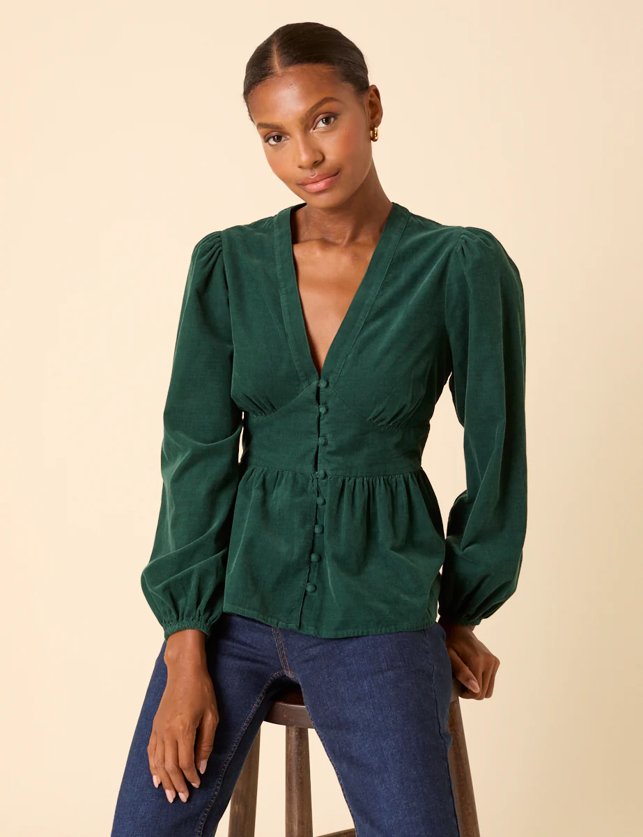 Green Cord Balloon Sleeve Starlight Top - Image 2