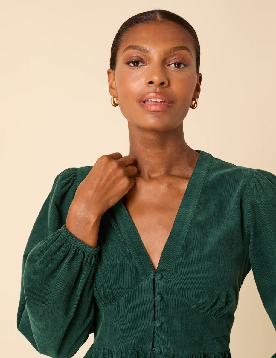 Green Cord Balloon Sleeve Starlight Top - Image 3