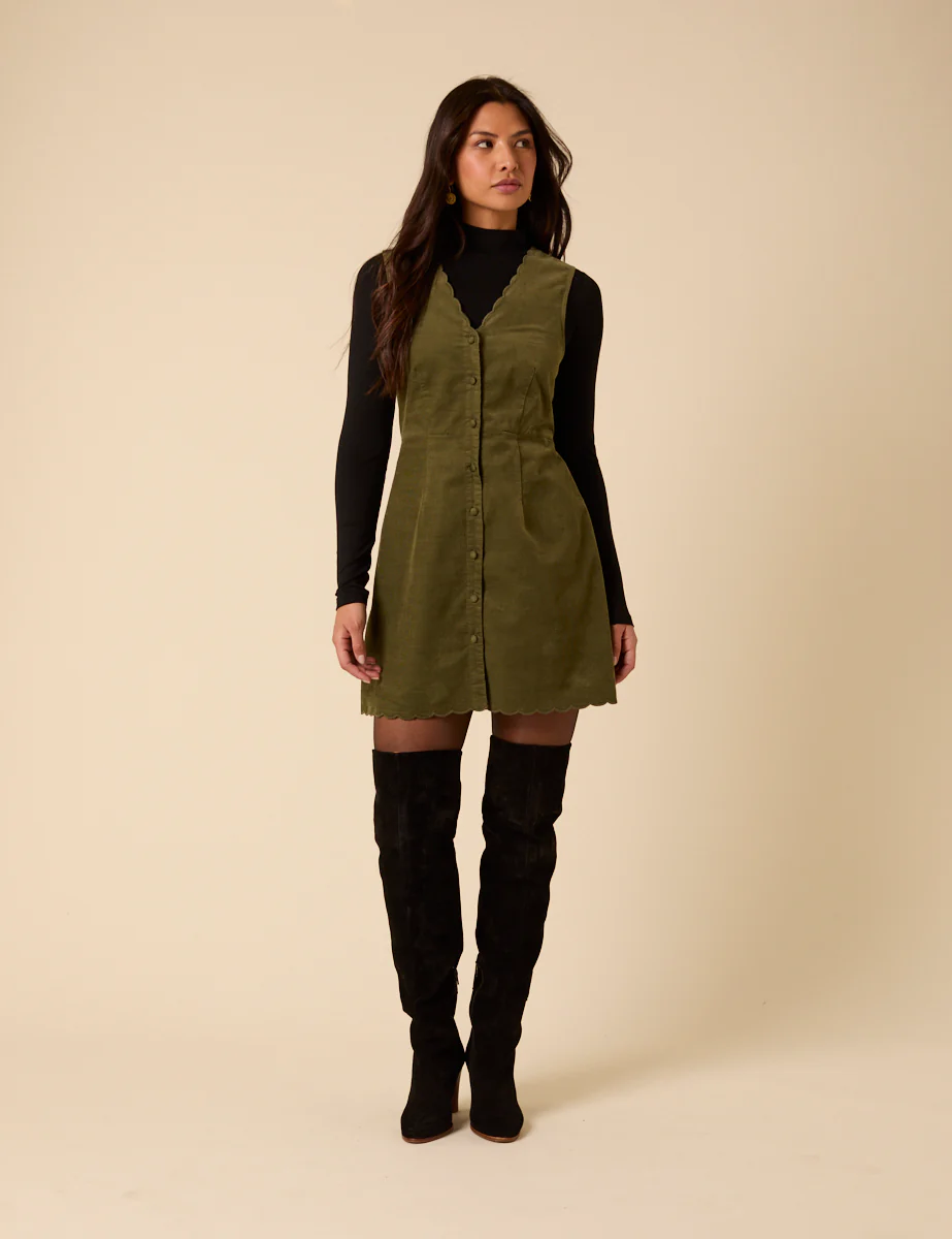 Green Cord Leone Pinafore Mini Dress - Image 3