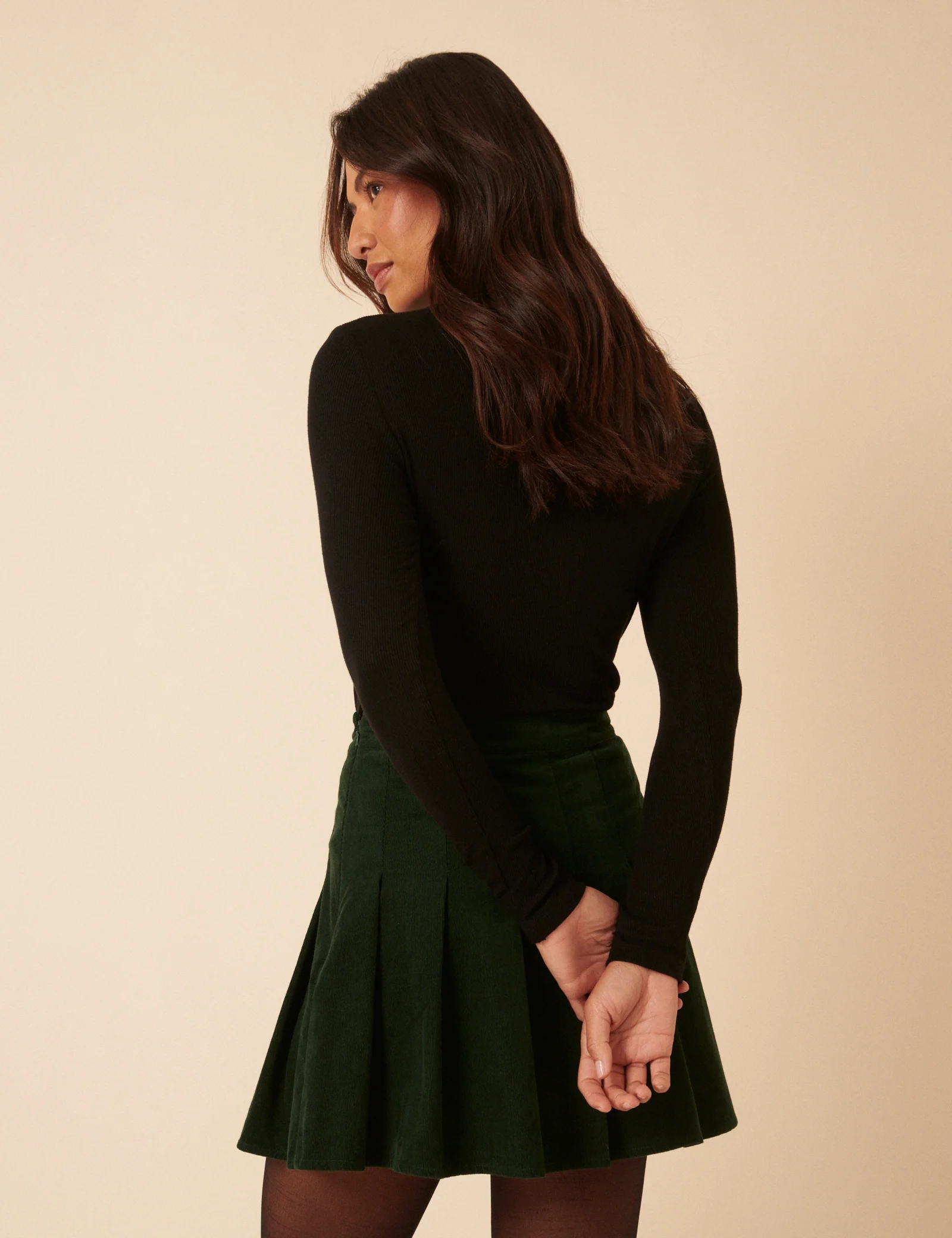 Green Cord Pleated Mini Skirt - Image 5