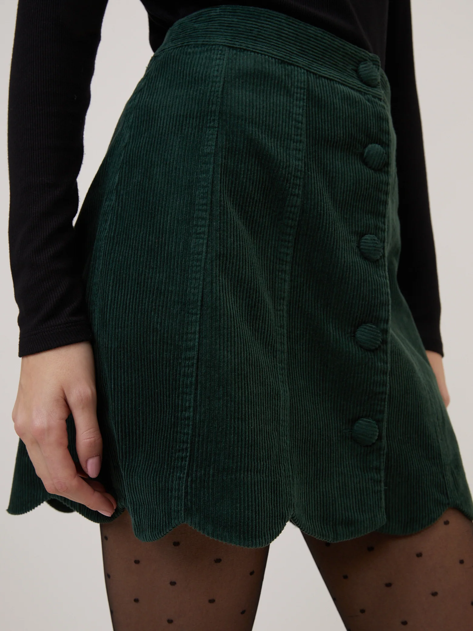 Green Cord Scallop Trim Mini Skirt - Image 3