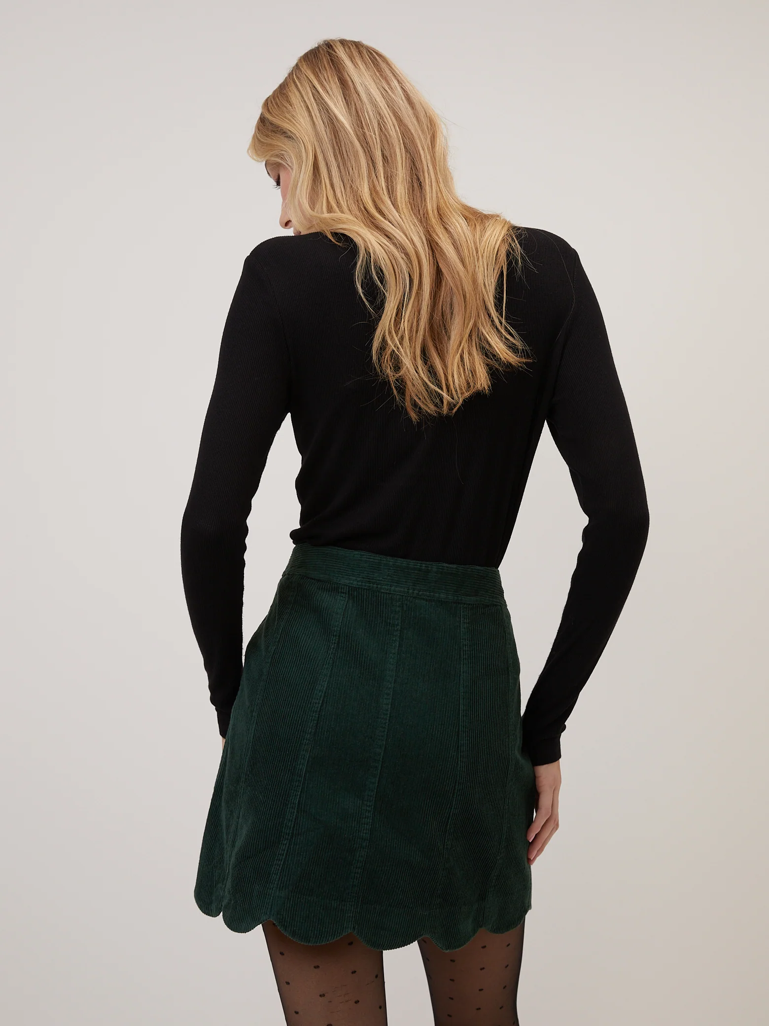 Green Cord Scallop Trim Mini Skirt - Image 5