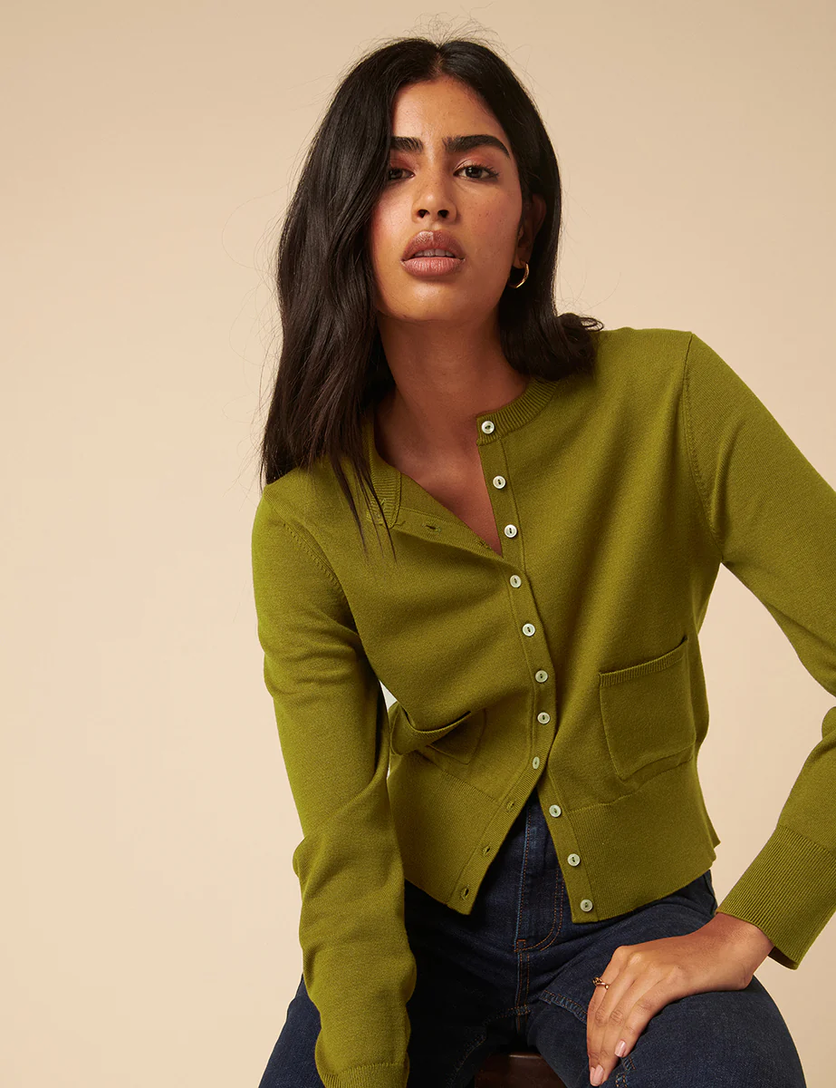 Green Crew Neck Cardigan - Image 2