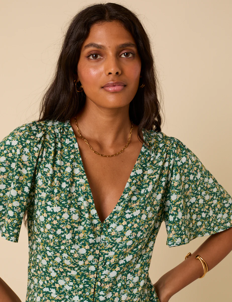 Green Ditsy Floral Andie Mini Dress - Image 2