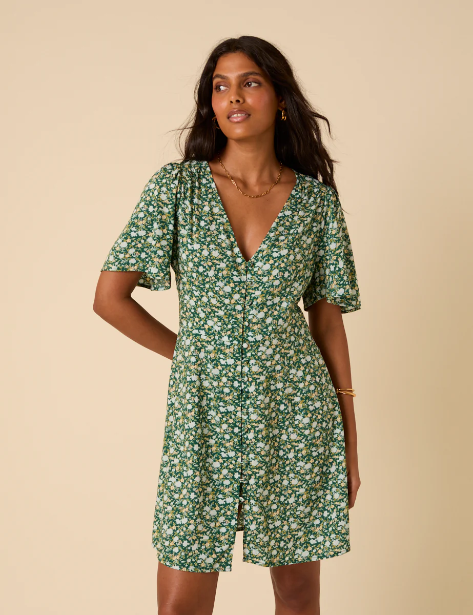 Green Ditsy Floral Andie Mini Dress - Image 3