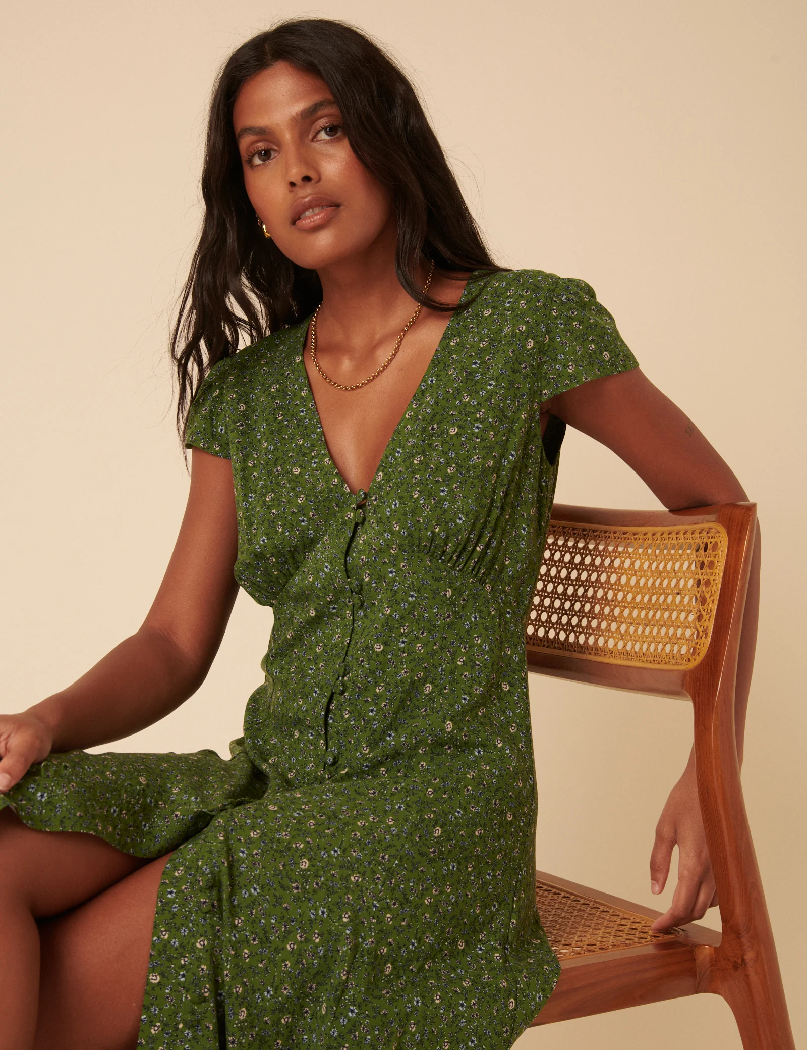 Green Ditsy Floral Avery Midi Dress - Image 4