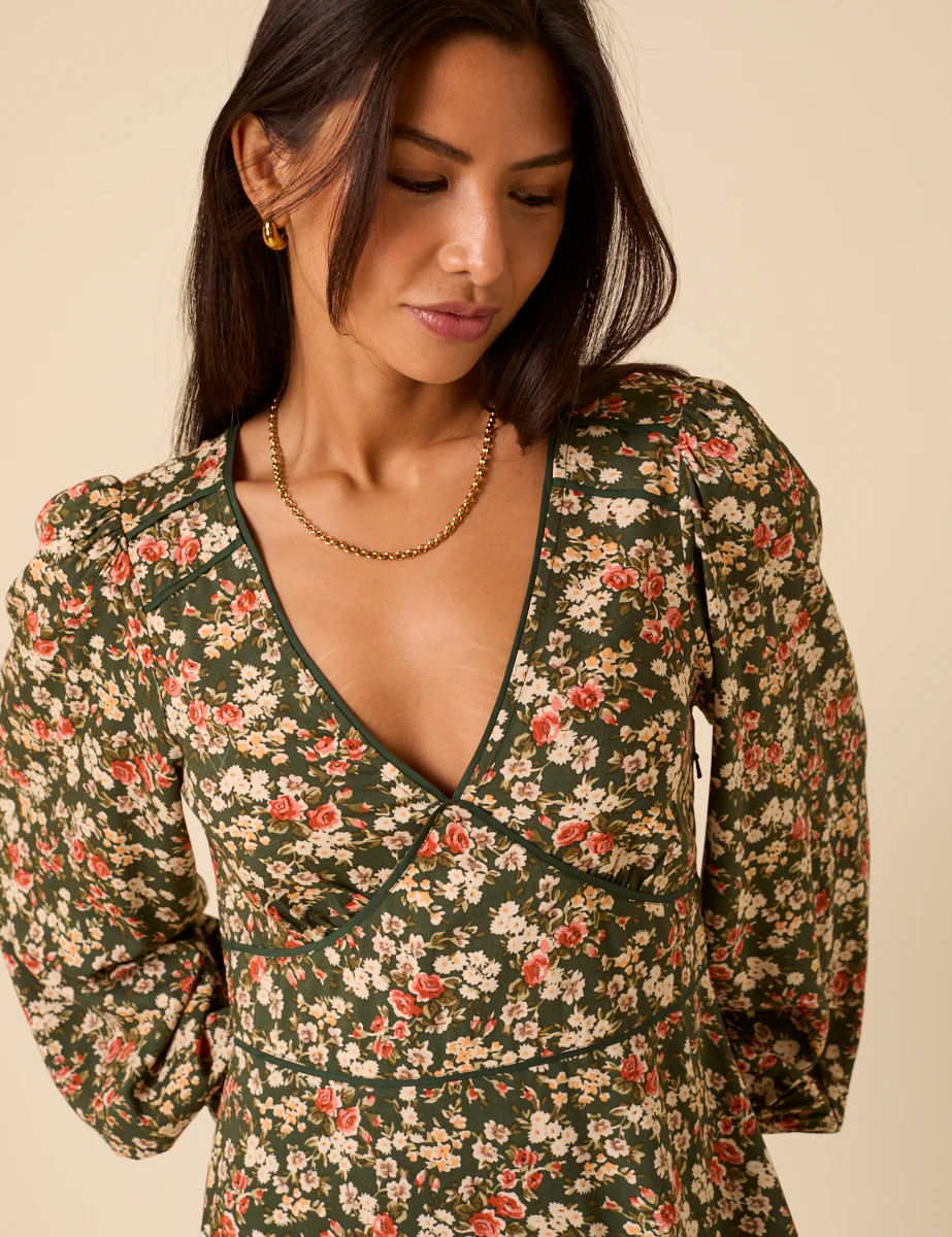 Green Ditsy Floral Remy Midi Dress - Image 3