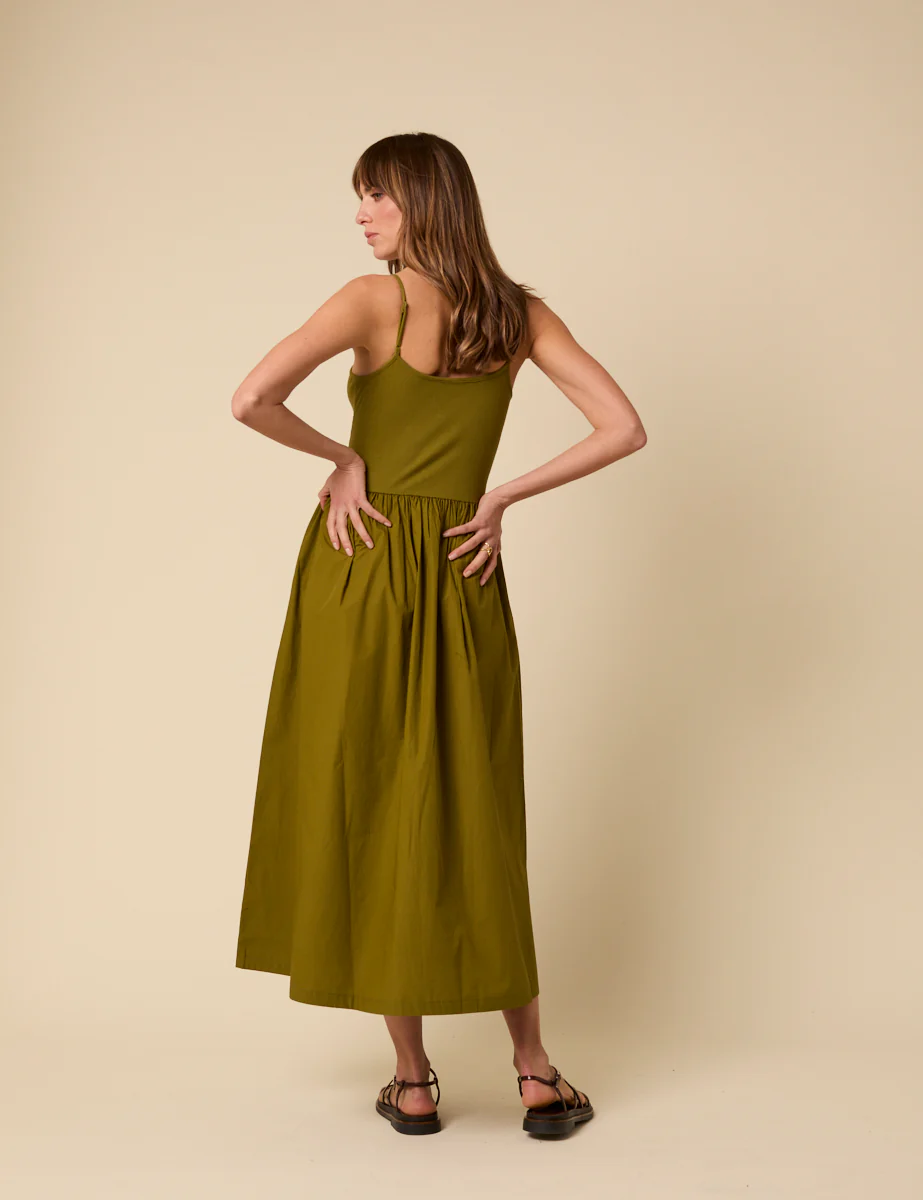 Green Ribbed Drop Waist Strappy Midi Dress - Image 5
