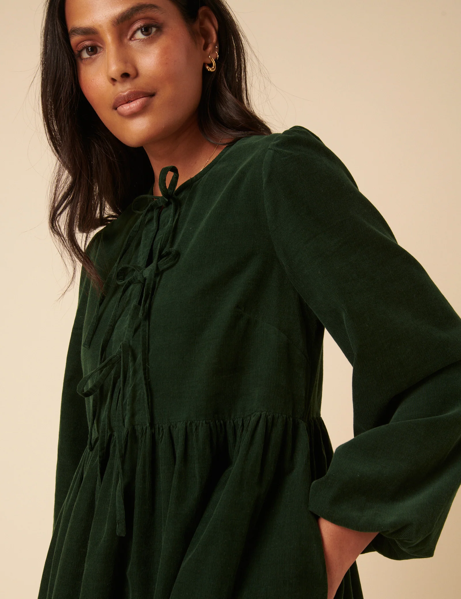 Green Embroidered Tie-front Cord Eden Mini Dress - Image 4