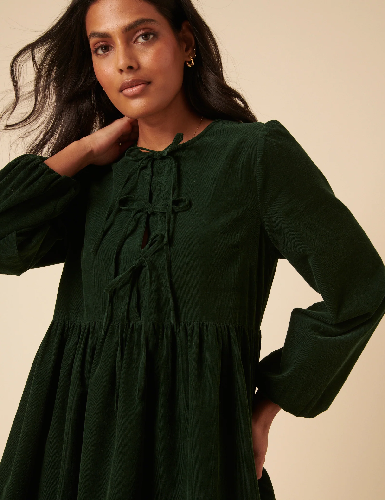 Green Embroidered Tie-front Cord Eden Mini Dress - Image 5