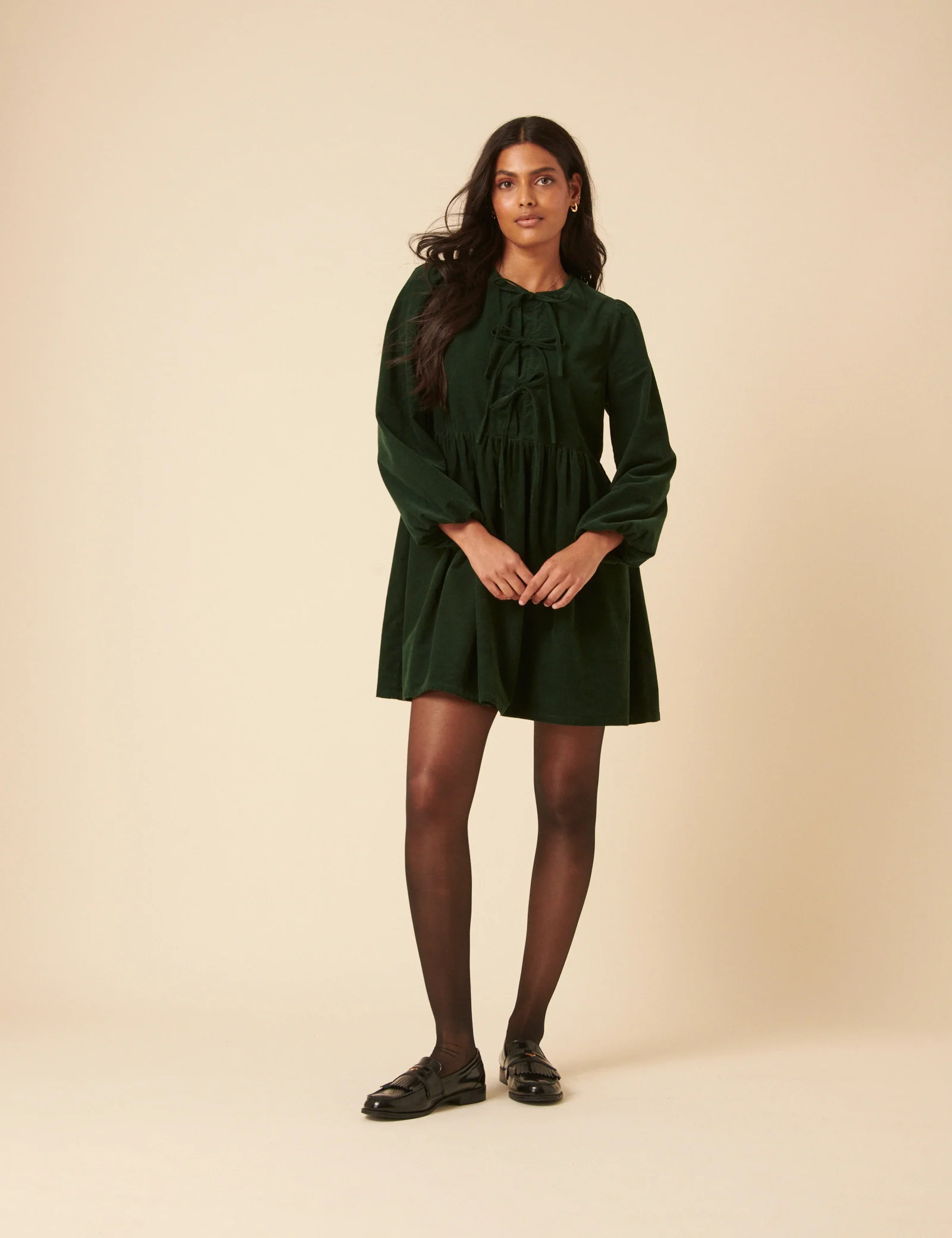 Green Embroidered Tie-front Cord Eden Mini Dress - Image 6