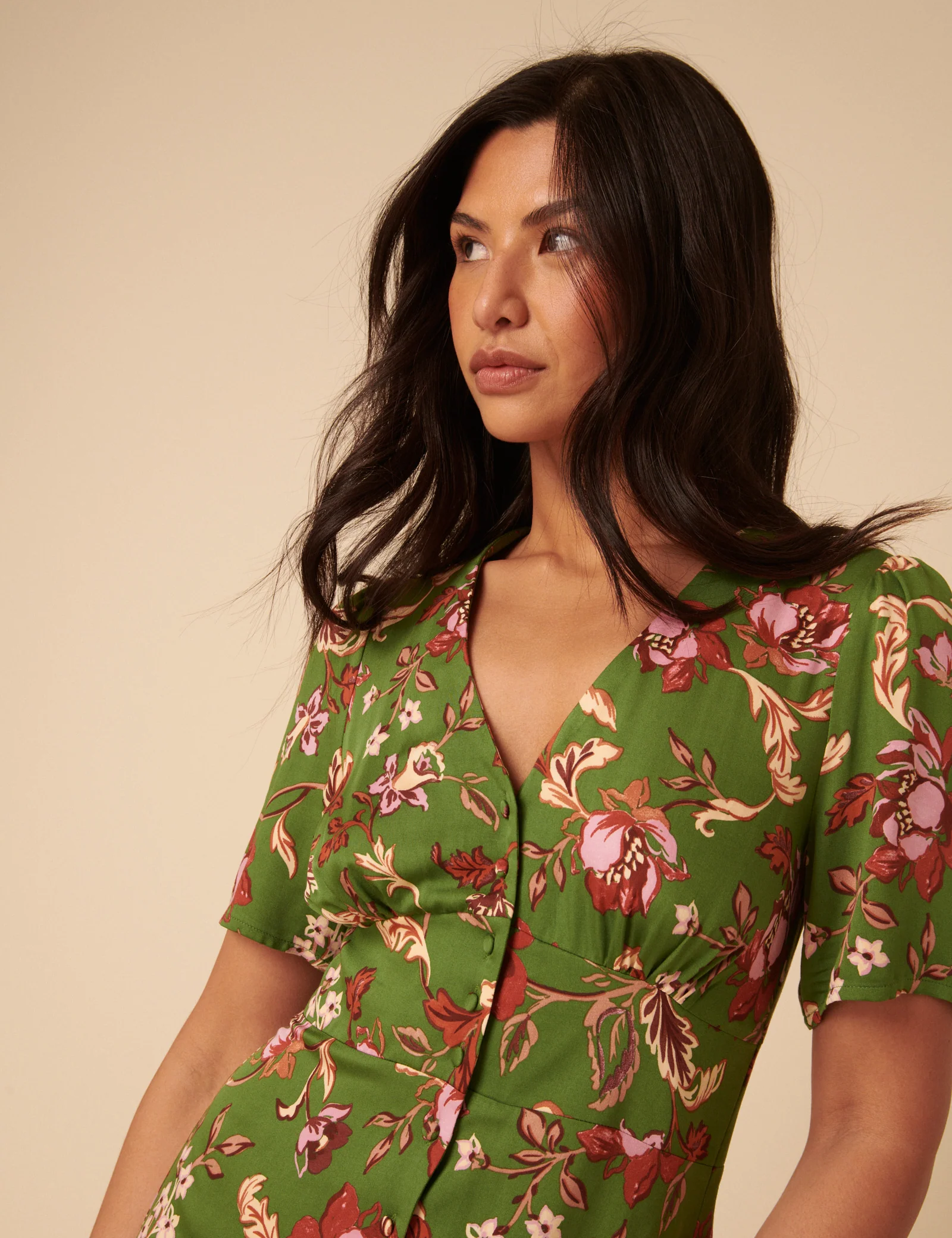 Green Floral Alexa Midi Dress - Image 3