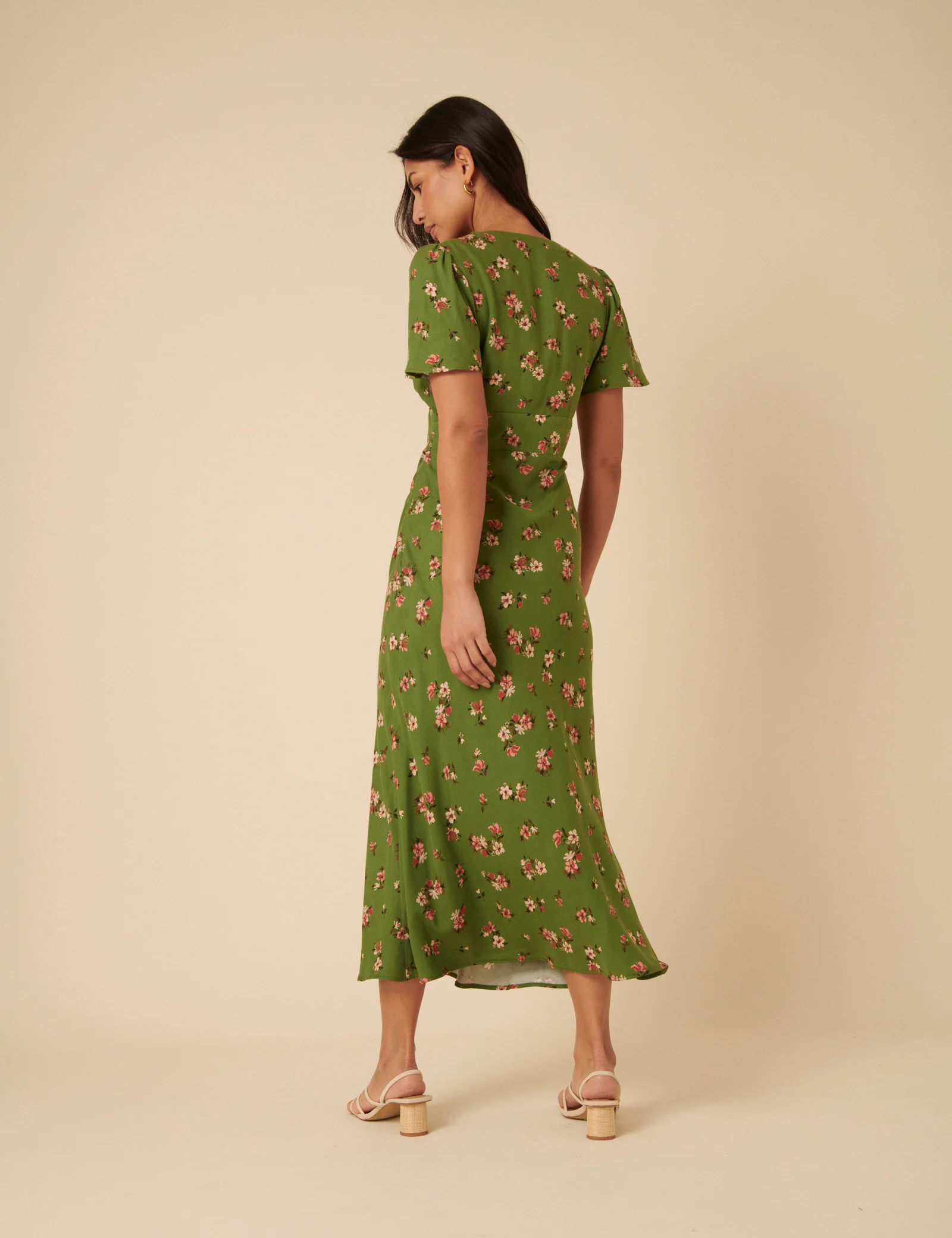Green Floral Bow Front Faith Midi Dress - Image 4