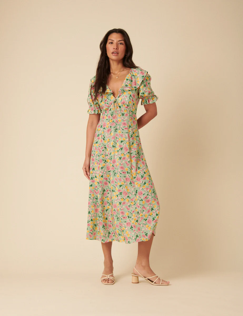 Green Floral Caitlin Midi Dress