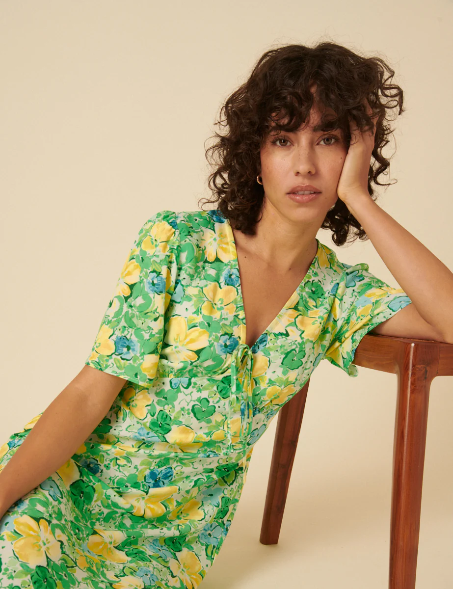Green Floral Dalia Midi Tea Dress - Image 2