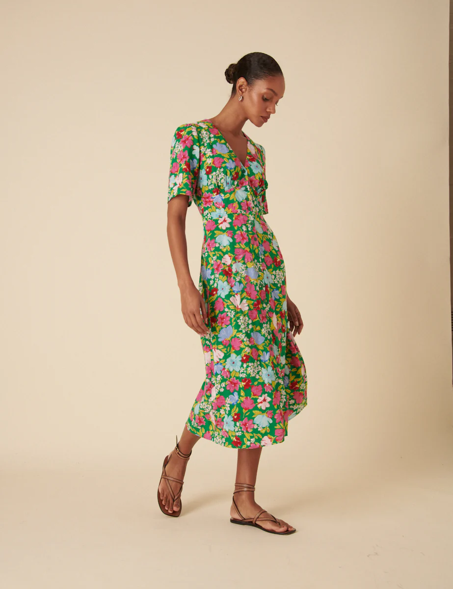 Green Floral Alexa Midi Dress - Image 3