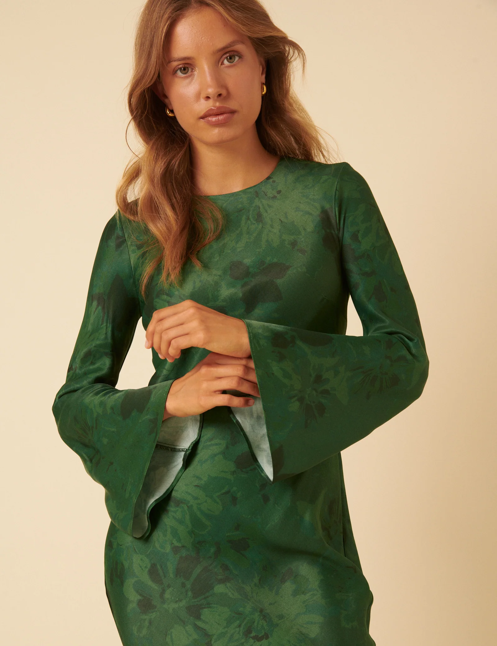 Green Floral Satin Clarissa Midi Dress - Image 2