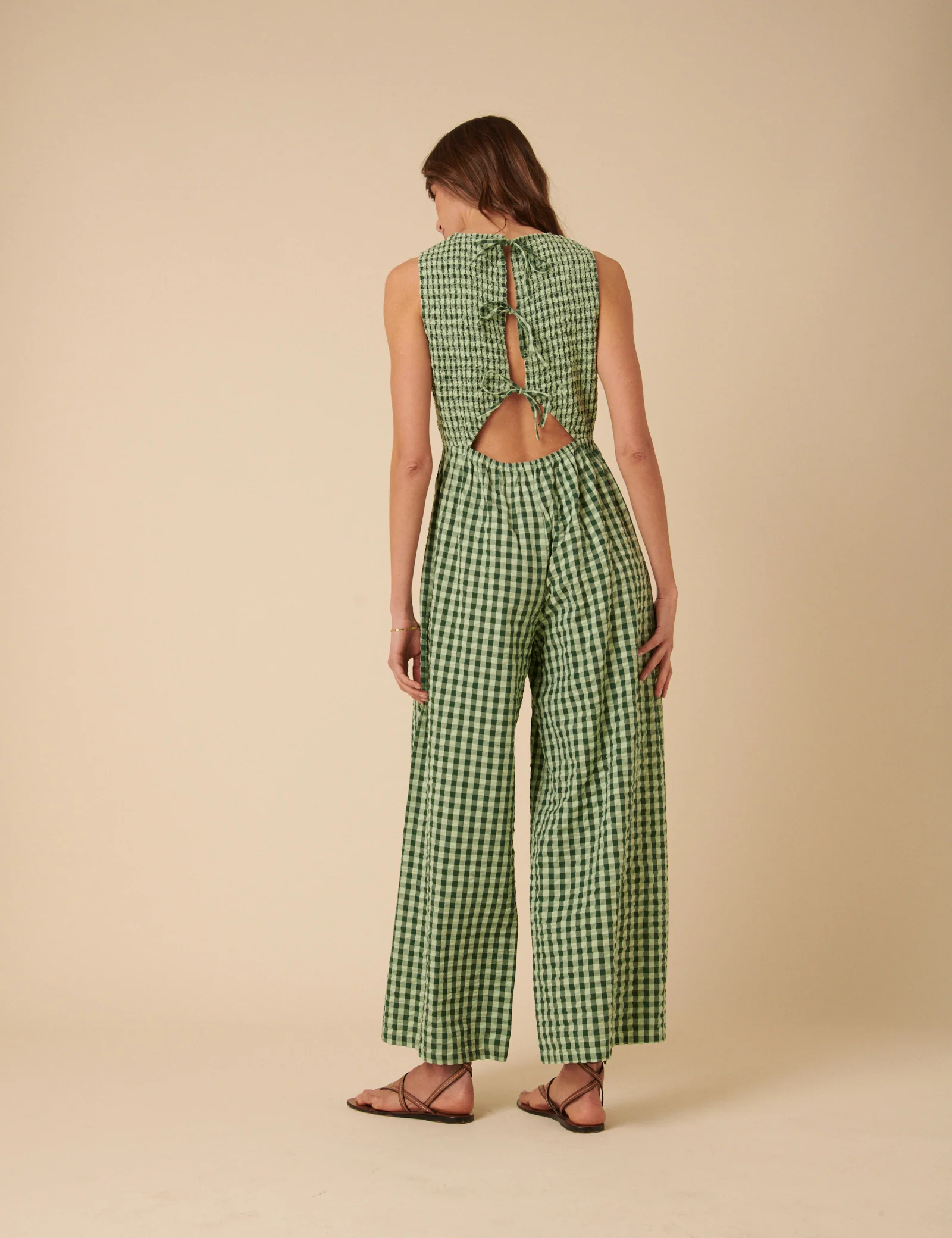 Green Gingham Shirred Ruth Jumpsuit - Image 4