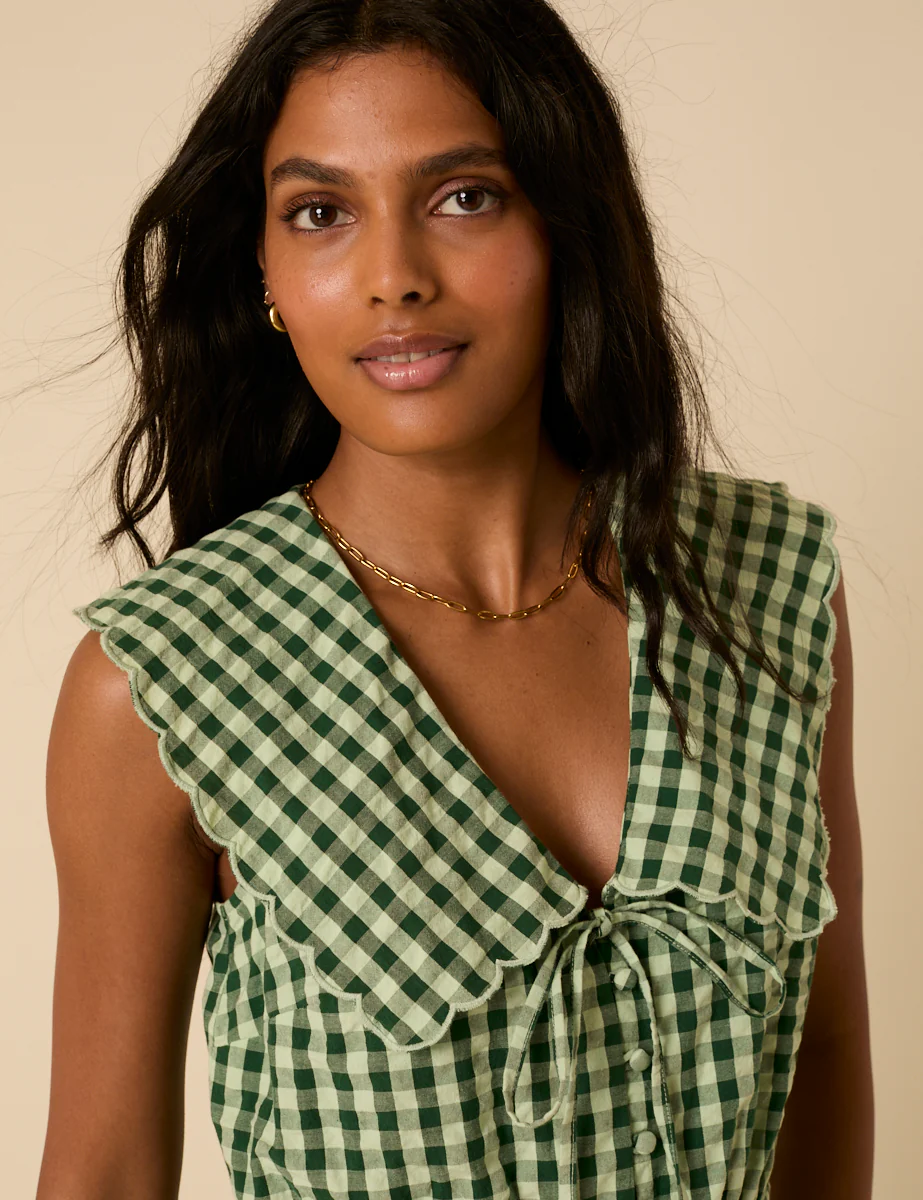 Green Gingham Sleeveless Playsuit - Image 2