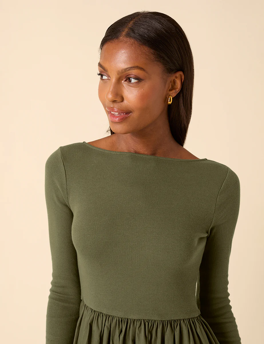 Green Scoop Neck A-Line Midi Dress - Image 3