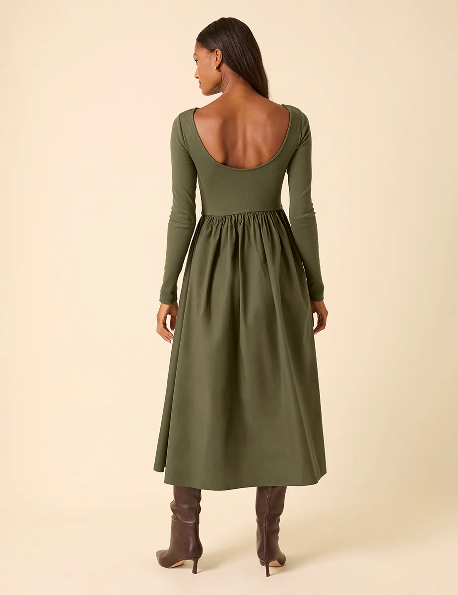 Green Scoop Neck A-Line Midi Dress - Image 4