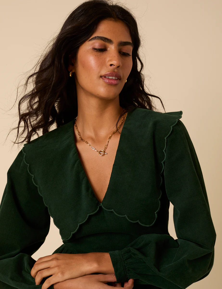Green Peter Pan Collar Cord Cassis Mini Dress - Image 3