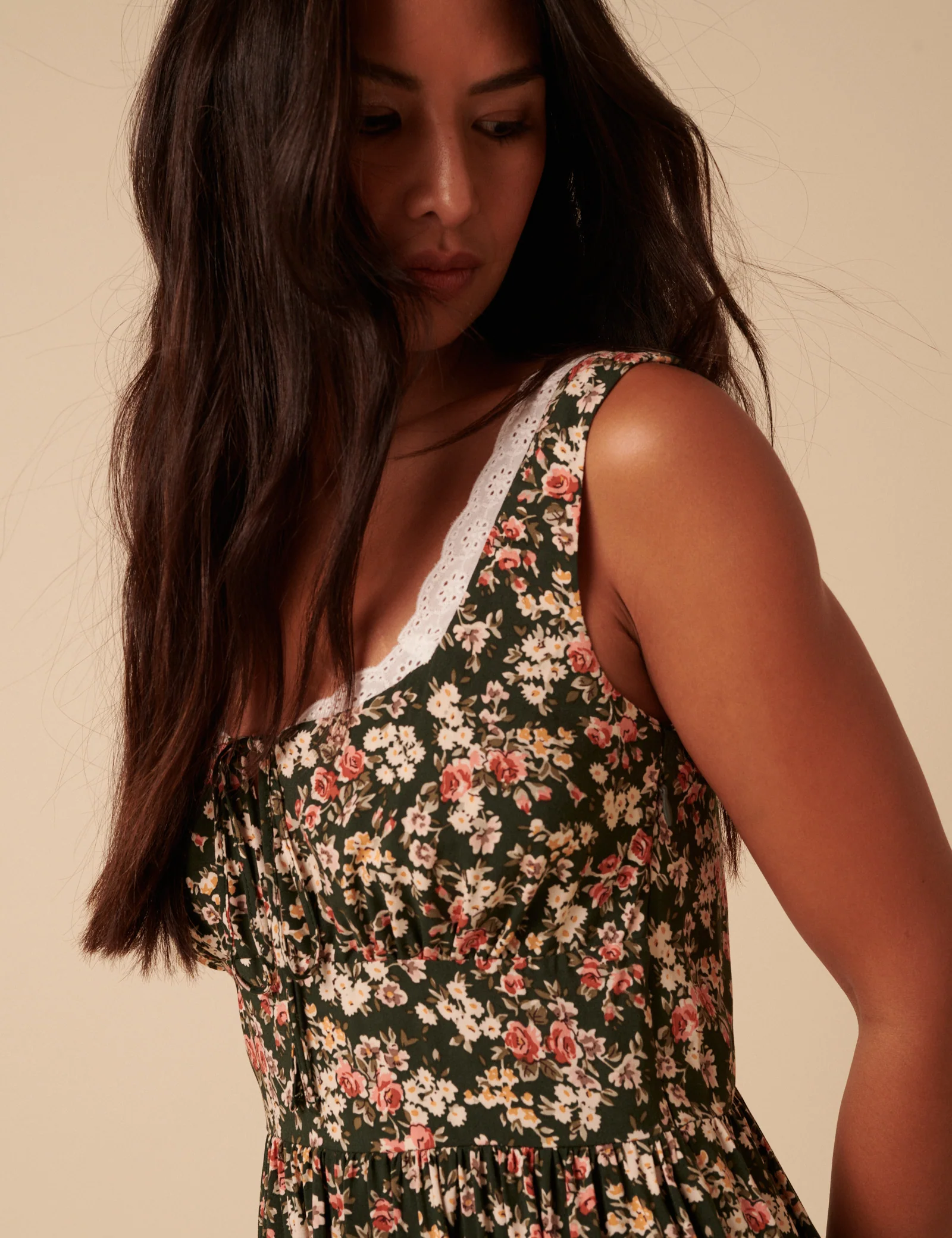 Green & Pink Floral Heather Midi Dress - Image 3
