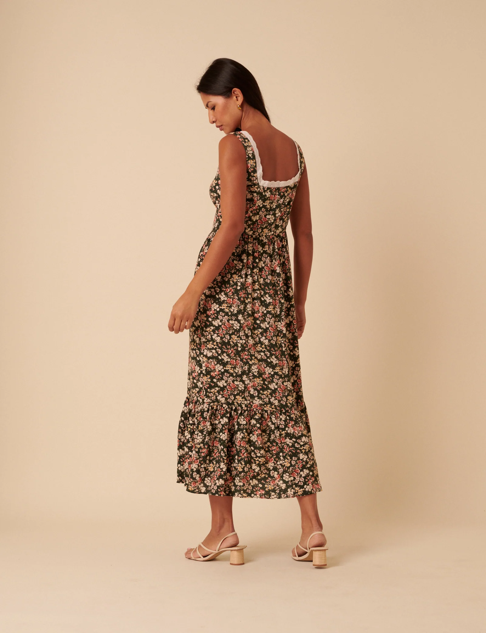 Green & Pink Floral Heather Midi Dress - Image 4