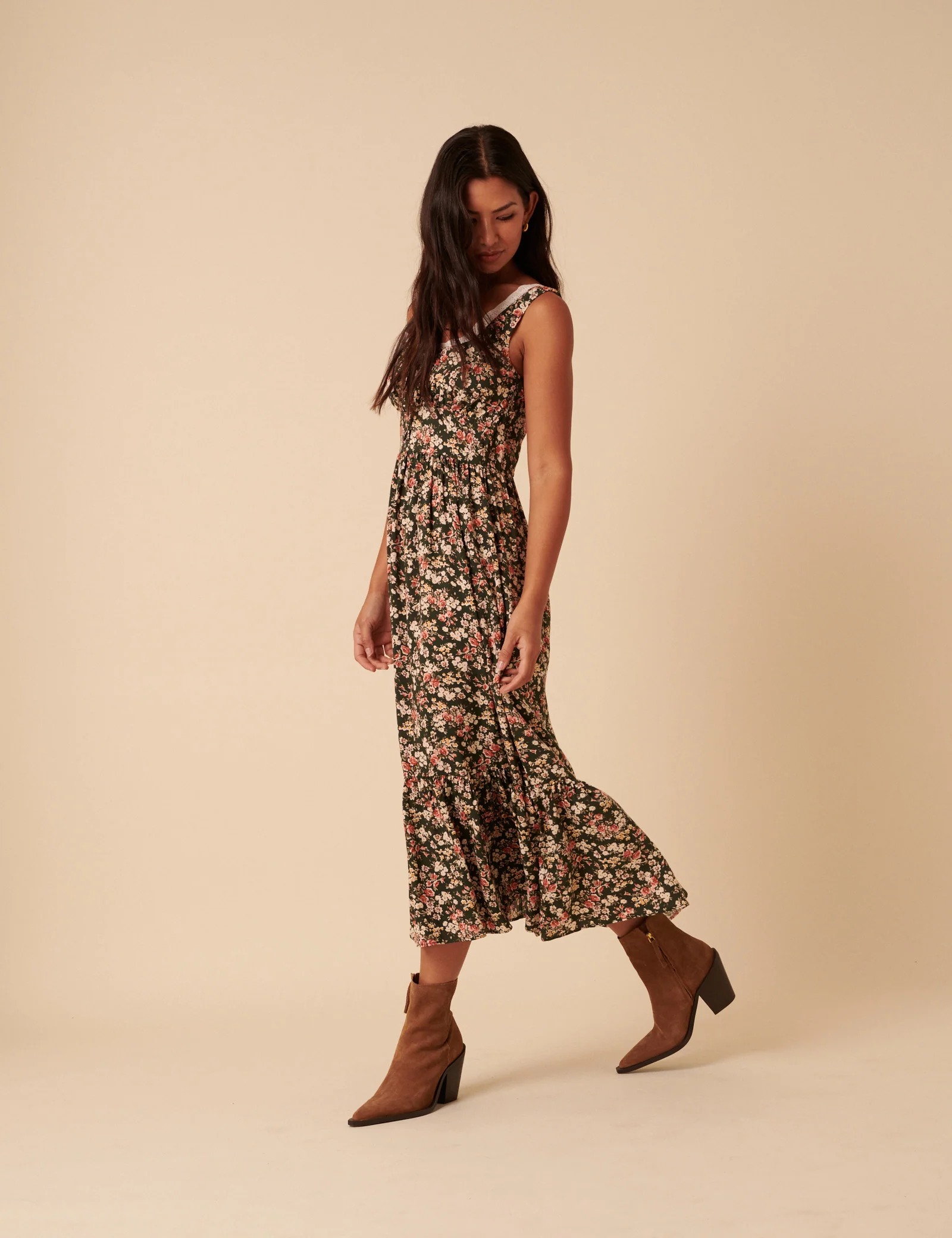 Green & Pink Floral Heather Midi Dress - Image 5