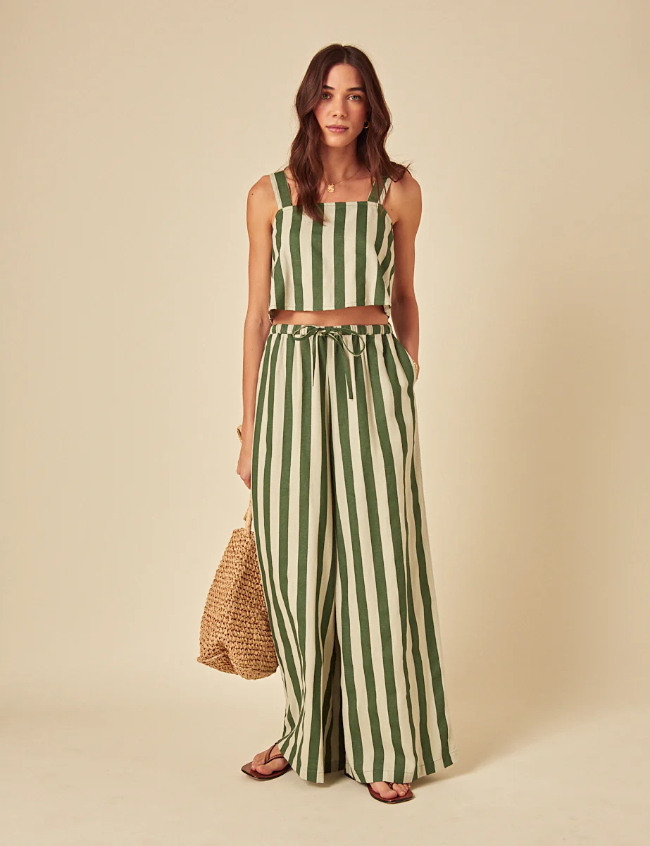 Green Striped Linen-blend Swing Top - Image 2